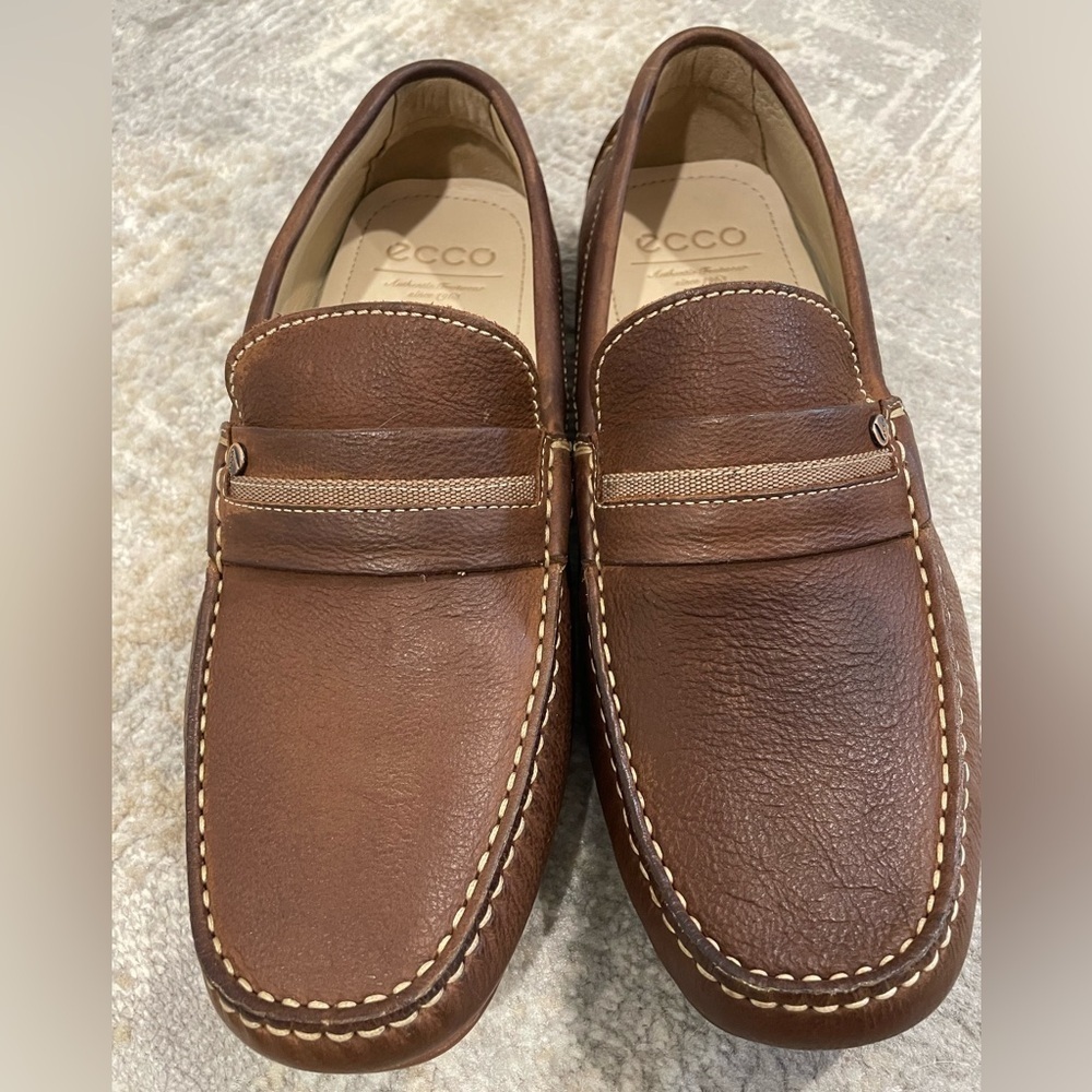 ECCO Men's Brown Genuine Leather Loafers Size 42 Like New Condition